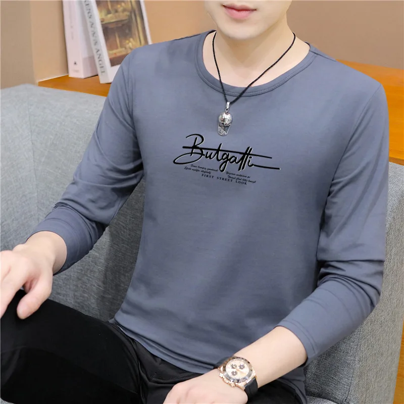

Men's long-sleeved T-shirt 2020 new men's fashion slimmed print men's culture shirt.