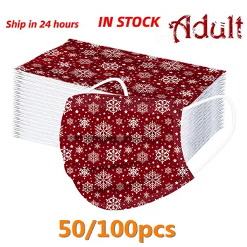 

100PC Adult Disposable Mask Unisex Printed Christmas Soft Face Masks For Adults 3-Layer Masks Outdoor Protective Mascarillas