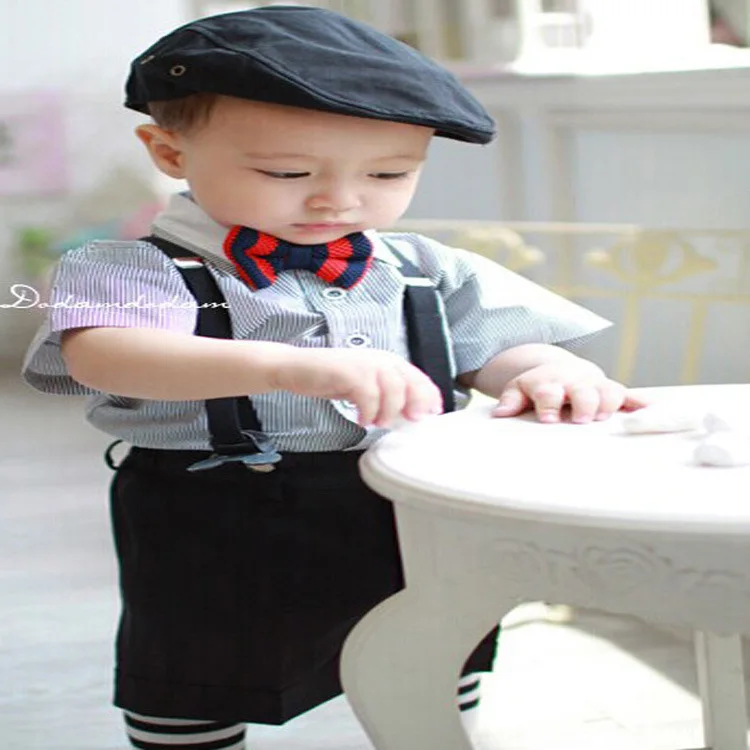 

Childrenswear Summer Men And Treasure Two-Piece Set with Bowtie Gentleman Short Sleeve Suspender Pants Korean-style CHILDREN'S S