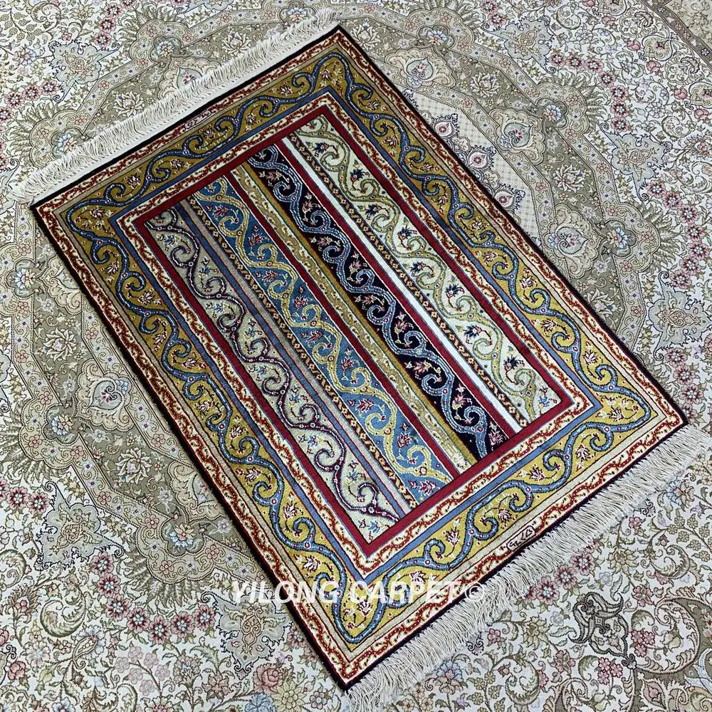 Yilong 2'x3' ручной персидский ковер турецкий античный Полосатый шелковый ковер(HF137B