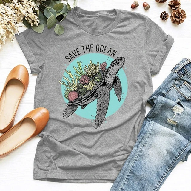 Camiseta mujer manga larga Tortuga marina, Ropa Ética