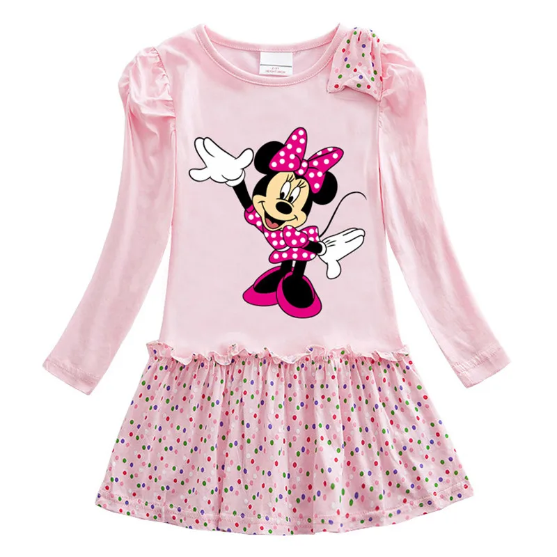 Детские платья с Минни; сезон весна-осень; вечерние платья с длинными рукавами для девочек на День рождения; Рождественская одежда; хлопковое платье для маленьких девочек; Vestidos От 2 до 7 лет