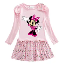 Детские платья с Минни; сезон весна-осень; вечерние платья с длинными рукавами для девочек на День рождения; Рождественская одежда; хлопковое платье для маленьких девочек; Vestidos От 2 до 7 лет