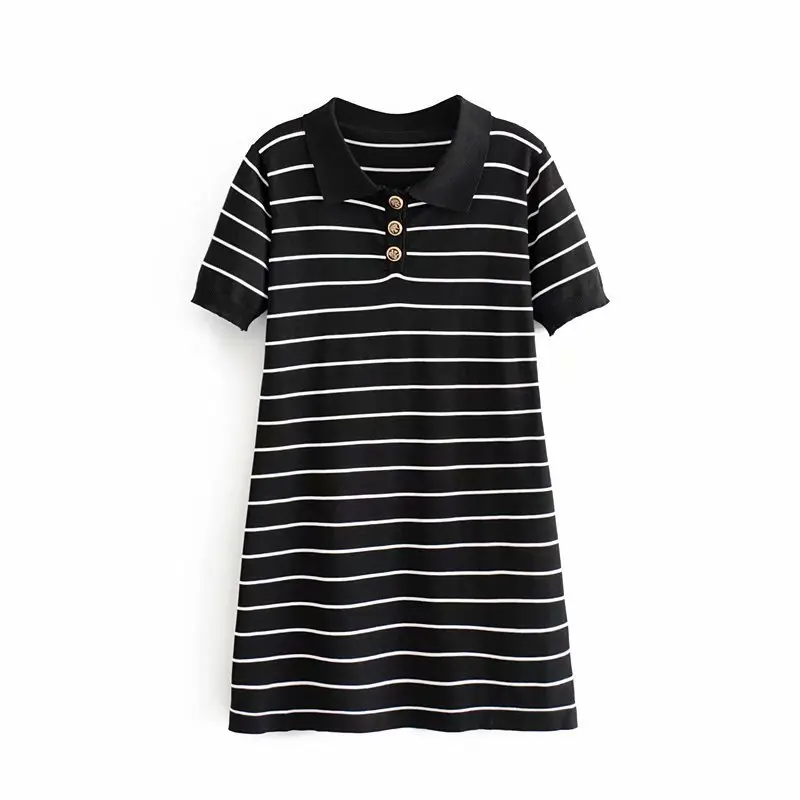 

Qichen 35-9814 European and American Fashion Stripe Short-sleeved Dresses