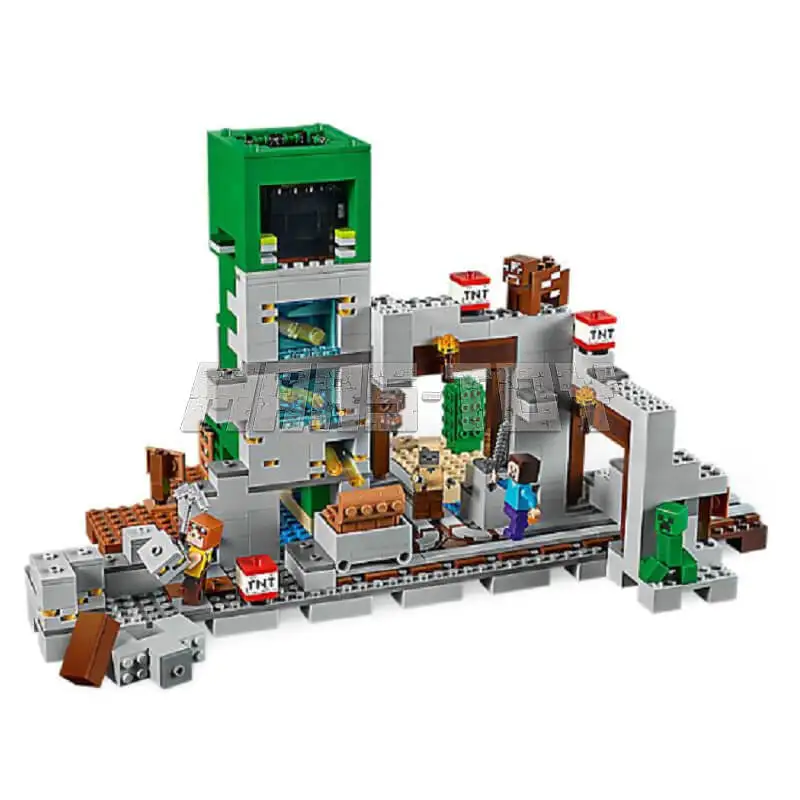 The Creepered Mine Building Blocks With Steve Action Figures Compatible 21155 My World Brick Set Gifts Toys The Creepered Mine Building Blocks With Steve Action Figures Compatible 21155 My World Brick Set Gifts Toys