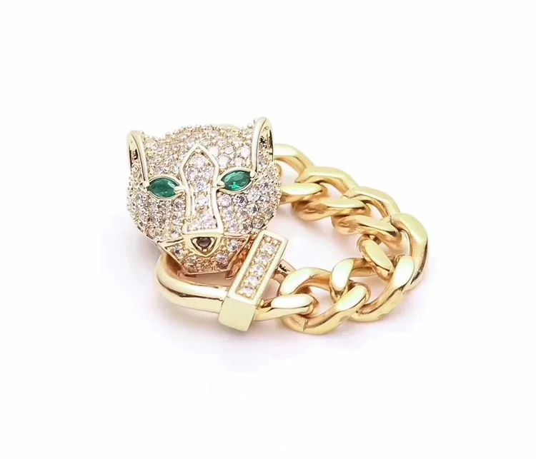 Модные дизайнерские ювелирные кольца с пантерой из нержавеющей стали с цепочкой для женщин aaa Качество Кристалл палец кольцо зеленые глаза