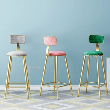 

Nordic Bar Stool Wrought Iron Ins Creative Table Gold Customized Cafe Back Net Red High Chair Simple Bar Chairs