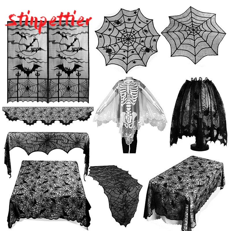 

Halloween Decoration Props Black Lace Spider web Bats Tablecloth Curtain Mantle For Halloween Theme Home Party Decoration ASD147