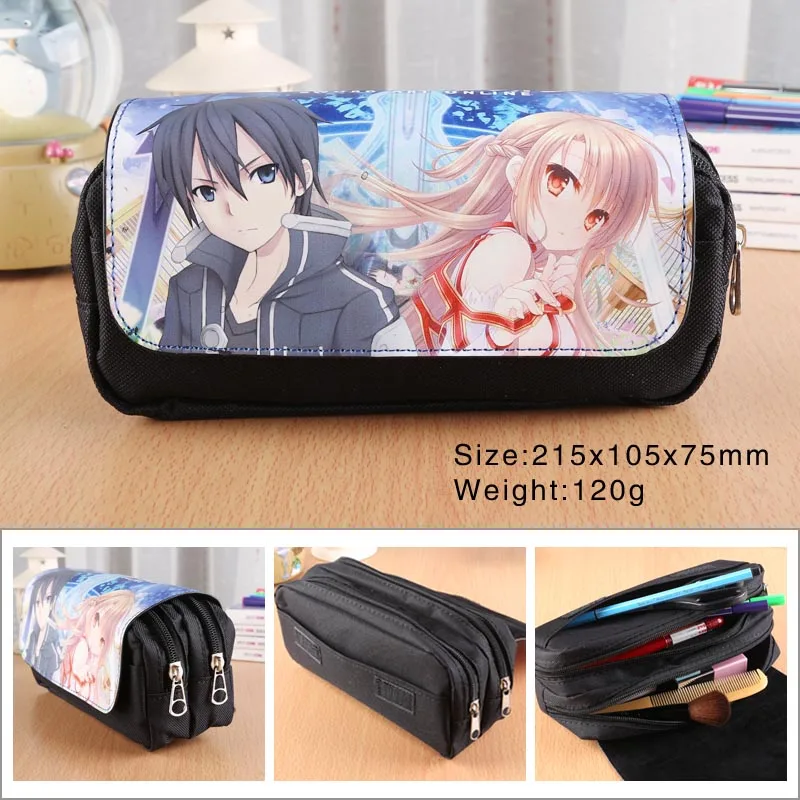 A Чехол для карандашей в стиле аниме Sword Art Online, дорожная косметичка для мальчиков и девочек, Студенческая сумка на молнии, сумка для макияжа с героями мультфильмов, подарочные сумочки для туалетных принадлежностей - Цвет: A