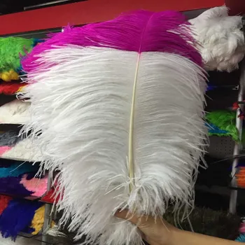 

New 50 pcs White and Rose 24-26inches/60-65cm "thick stem" male ostrich feathers Wedding Birthday Christmas Decoration