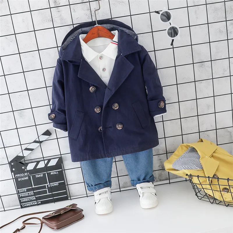 Комплект из 3 предметов; одежда для малышей; комплекты для маленьких мальчиков; Осенняя однотонная ветровка с длинными рукавами; комплект из футболки и штанов; пальто в джентльменском стиле; Детский костюм