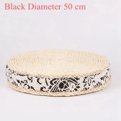 Black Diameter 50 cm Ручная тканая Подушка-футон, мягкая в японском стиле, большие напольные подушки, футоны, сидение, татами для медитации, отдыха, студенческого стула - Цвет: Black Diameter 50 cm