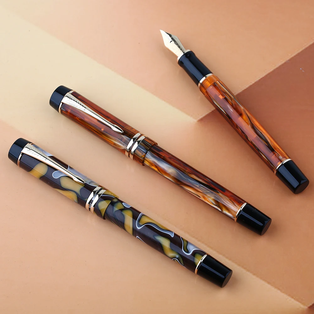 Majohn M600S Brown Resin Acrylic Fountain Pen Iridium Fine Nib 0.5mm with Converter Ink Pen for Office Writing Gift Business jinhao 82 fountain pen customized mixed macaron color acrylic ef f m bent nib golden trim with converter writing pen