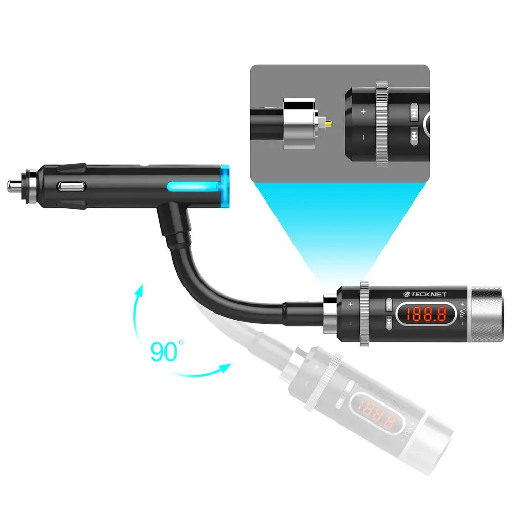 TeckNet 5 В/1A USB Автомобильное зарядное устройство с Hi-Fi fm-передатчиком Bluetooth громкой связи FM модулятор телефон зарядное устройство в автомобиле для iPhone Xiomi