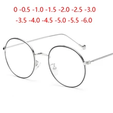 Женские круглые металлические очки, оправа с градусом, мужские ультралегкие готовые очки для близорукости-0,5-1-1,5-2-2,5-3-3,5-4-4,5-5-6,0