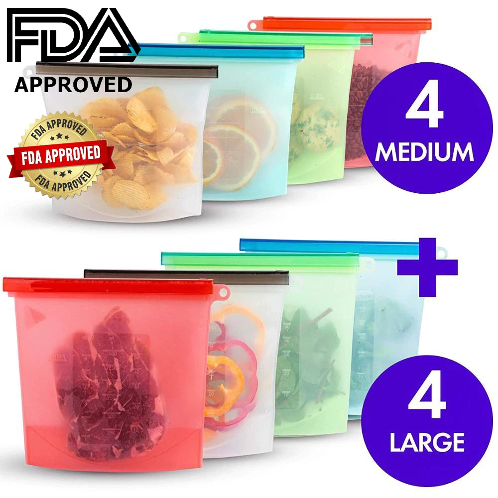 

RASABOX - Reusable Silicone Food Storage Bags for Food Vegetable Meat Fruit with Zip Locker