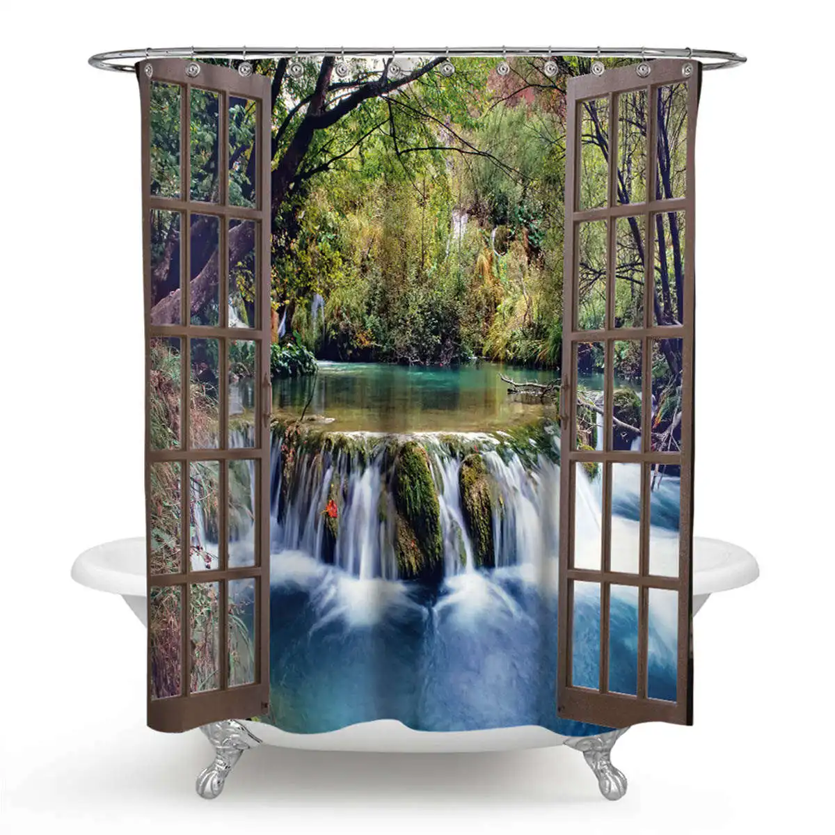3D водопад пейзаж водонепроницаемый занавеска для душа для ванной Пейзаж Деревья цветок коврик для ванной комплект пьедестал коврик крышка Туалет крышка - Цвет: K Shower curtain