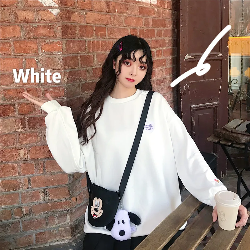 White Sweatshirt Kawaii Женский свитшот Харадзюку корейский Ins милый мультфильм вышивка длинный рукав свободный пуловер модная повседневная Милая кофта девушка - Цвет: White Sweatshirt