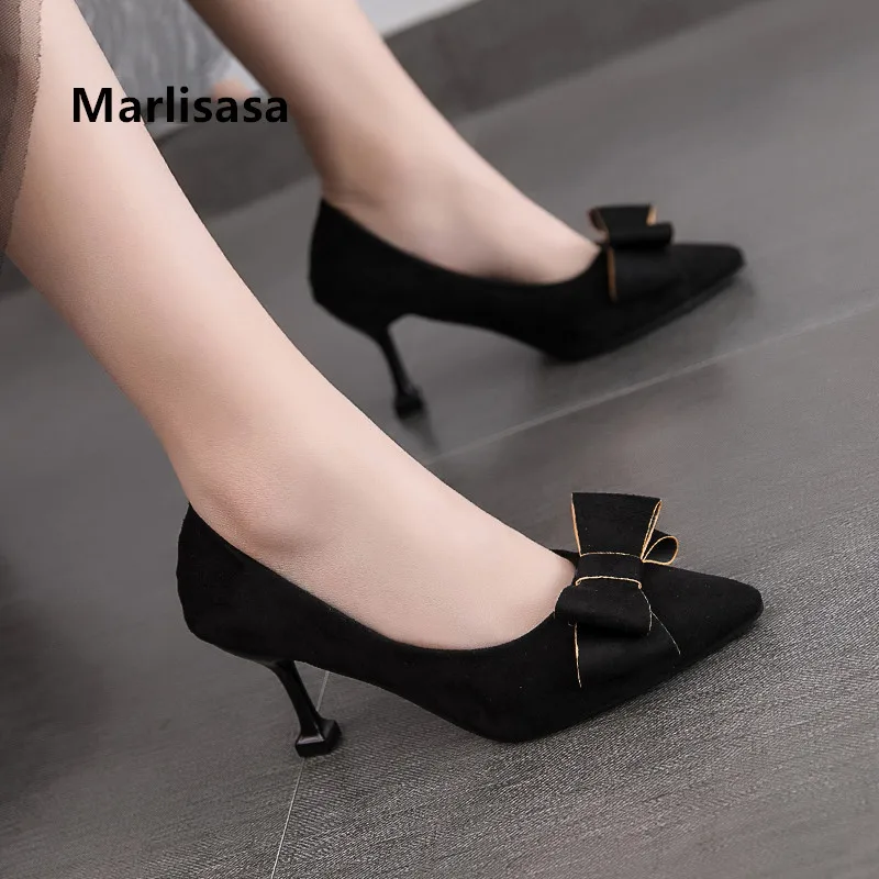 Женские туфли на шпильке Marlisasa Zapato Tacon модные черные с острым носком и бантом
