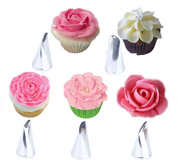 

5pcs Stainless Steel Rose Silk Flowers Tool Set for Cookies Cake Tools Kitchen Eco-Friendly Flower Petal Tips Ice-cream Supplies