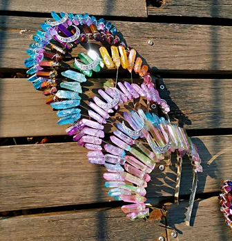 

colorful Natural Quartz Crystal moon headband party bridal party jewelry headdress gift witch mysterious power Hair clip
