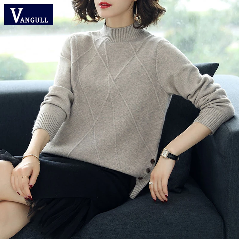 Vangull Half-Turtleneck Knitted Sweaters Women Long Sleeve Thick Soft Sweater Pullovers 2019 Winter New Solid Bottoming-shirt