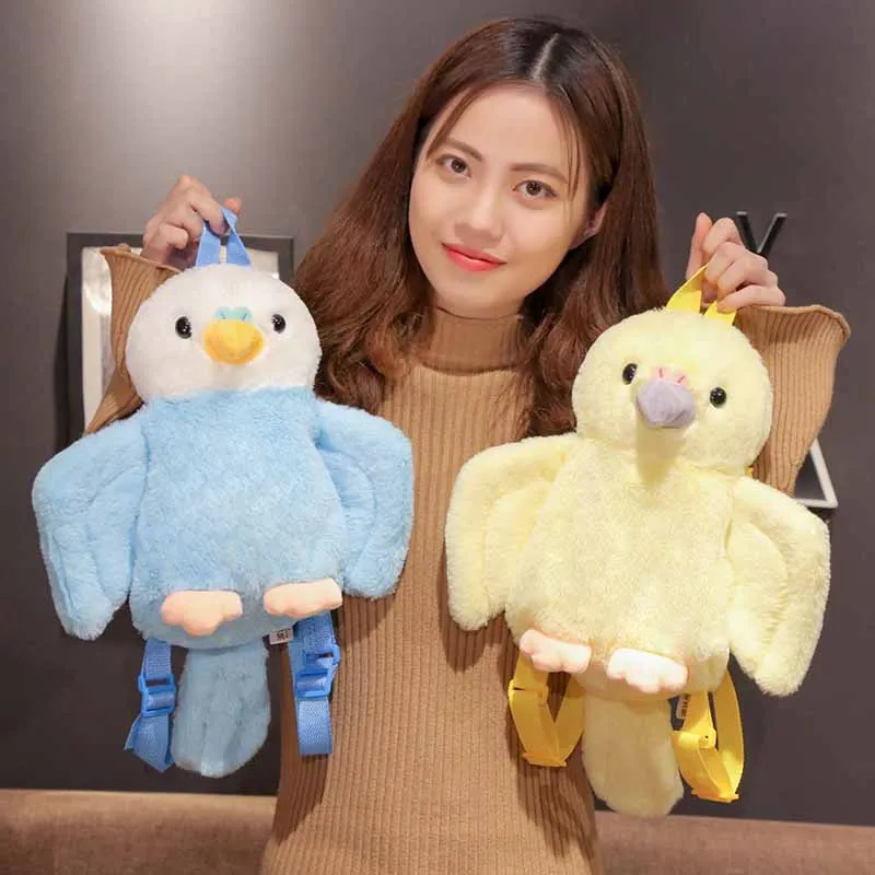 

40x40cm 2 patterns Cartoon parrot doll bags Stuffed real life birdie shape backpack for kids' Xmas gift High quality workmanship