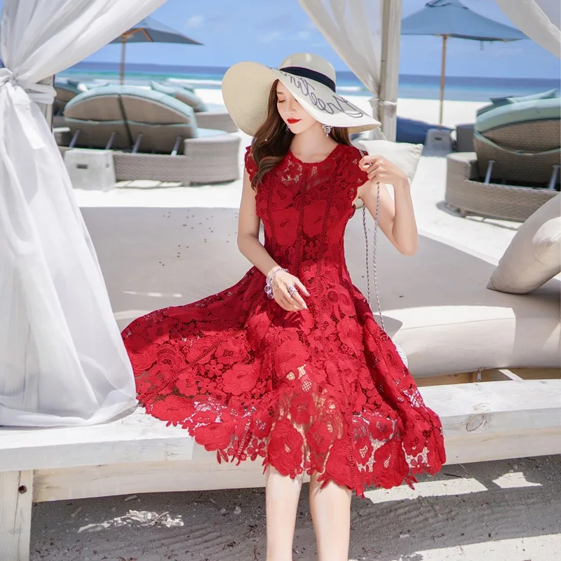 

2019 Spring And Summer New Style Overweight Workers Lace Hollow out Dress