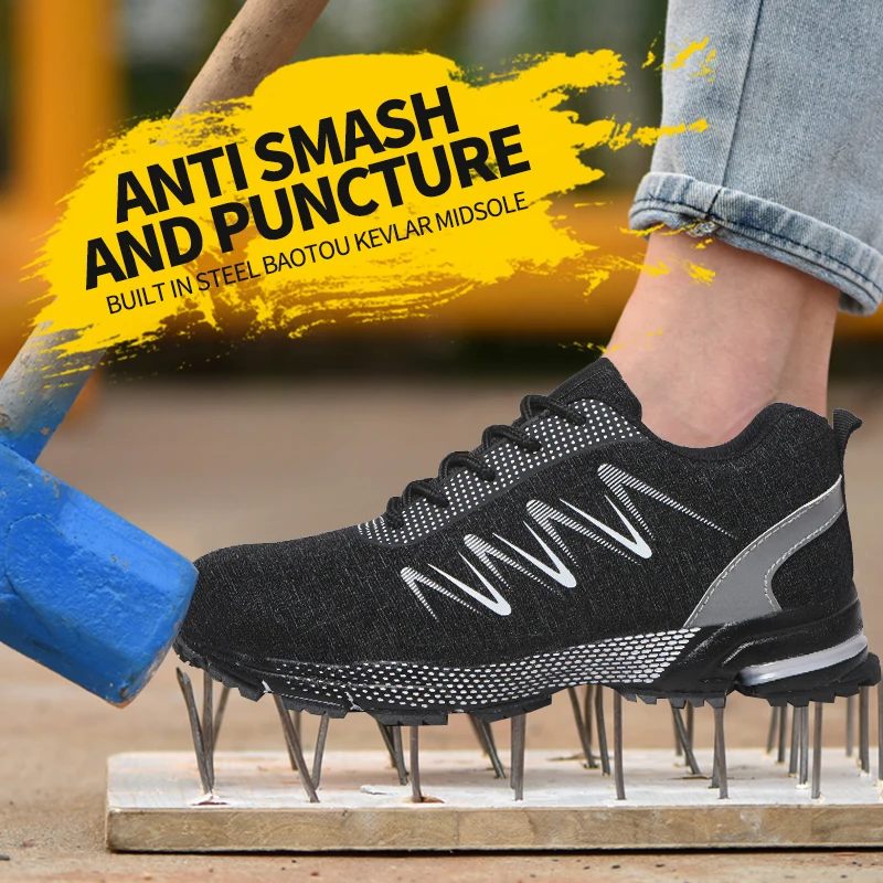 

Lightweight Safety Shoes Men Steel Toe Anti- Anti-piercing Breathable Wear-resistance Work Excellent Grip Sneakers tenis
