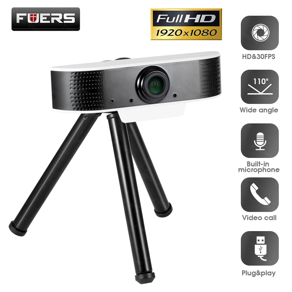 Веб камера Fuers HD 1080P с держателем USB веб встроенный звукопоглощающий микрофон