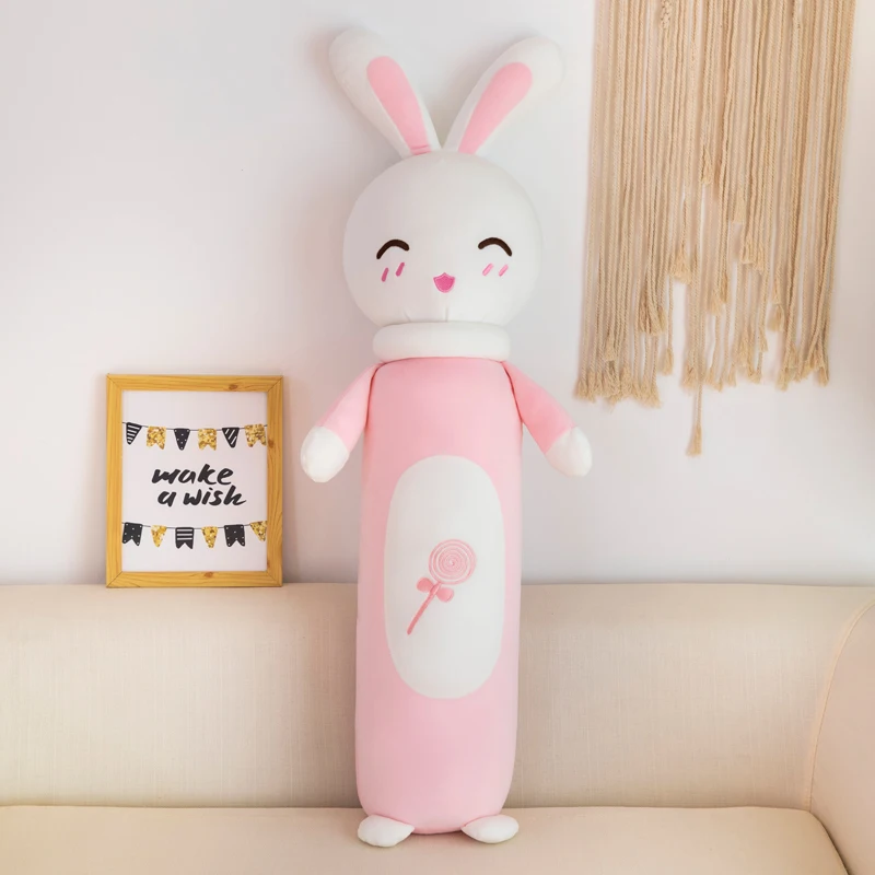 Kawaii плюшевая подушка с кроликом, мягкая плюшевая кукла, длинная плюшевая игрушка, подарки для детей, подушки для кровати для девочек, подушка с милым Кроликом, розовый, синий - Цвет: pink closed eyes