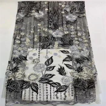 

Nigerian French Lace Fabrics 2019 African Stone Tulle Lace Fabric High Quality African Lace Wedding Fabric For Dres Black