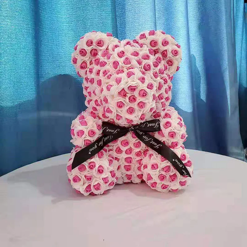 40cm rose red Стиль 40 см розовый медведь двойной цвет пена роза цветок медведь с подарочной коробкой на Рождество День Святого Валентина подарок - Цвет: 40cm rose red