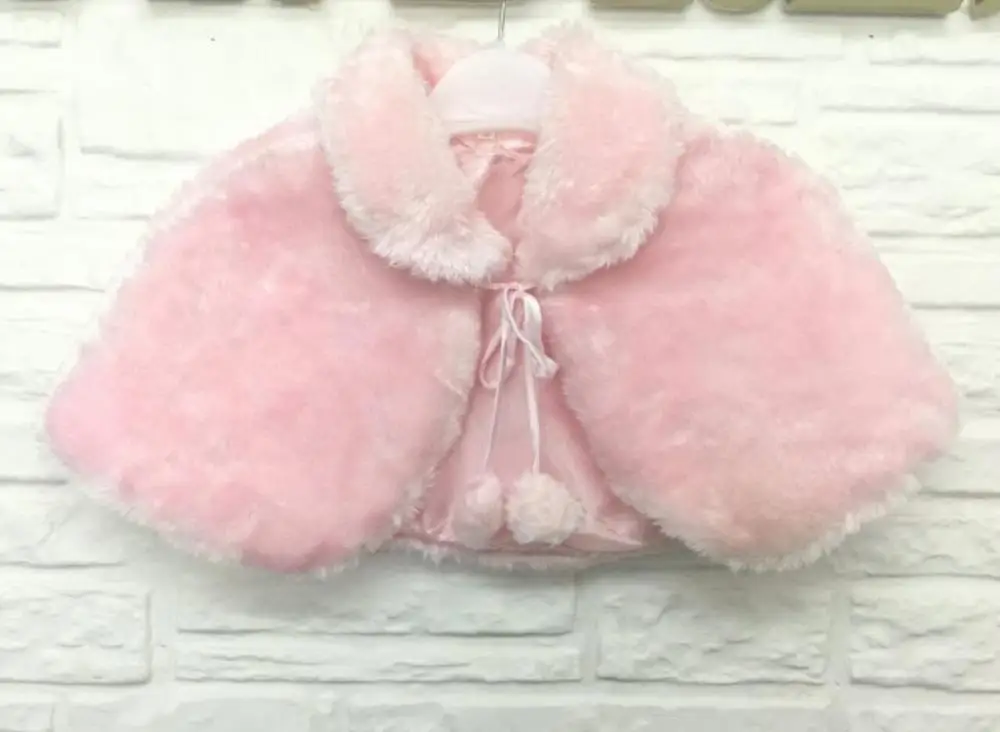 Baby Pink Теплое нарядное Болеро для девочек, для свадебной вечеринки, с цветочным узором, для девочек, из искусственного меха, пончо, цвета слоновой кости, розовый, белый, детские куртки на осень и зиму - Цвет: Baby Pink