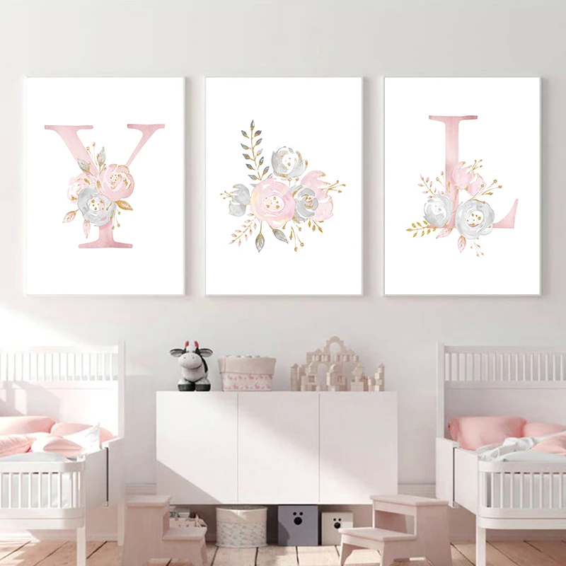 Baby-Girl-Pink-Flowers-Canvas-Poster-Nursery-Wall-Art-Print-Modern-Letters-Painting-Wall-Pictures-Nordic (3)