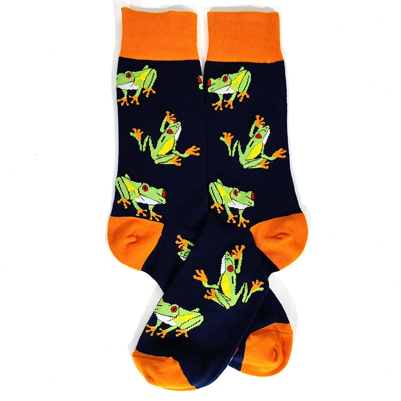 Men's Novelty Fun Graphic Cotton Socks - Unique Designs: Poker, Corgi, Frog, Burger, Piranha, Wolf, Avocado, Eagle
