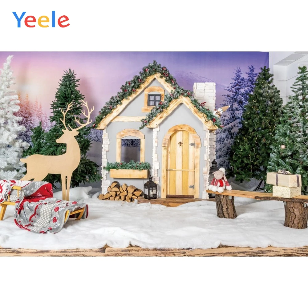 

Christmas Backdrop Winter Snow Tree House Toy Doll Baby Portrait Custom Vinyl Photography Background For Photo Studio Photophone