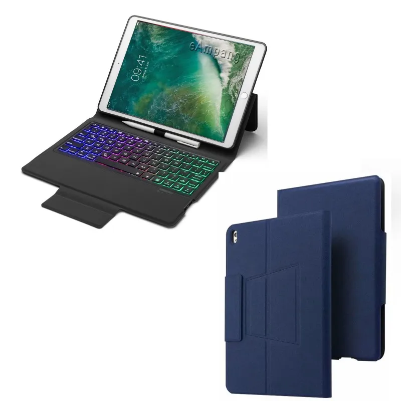 7 Backlit Keyboard Case For Apple iPad Pro 10.5 A1701 A1709 A1852 Case for iPad Pro 10.5 Keyboard Cover Ultra Thin+Flim+Pen - Color: Blue