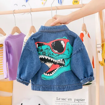 

Spring Newborn Lapel Denim Jackets For Baby Boy Dinosaur Print Cowboy Casual Kids Coat Children's Boys Cotton Cartoon Outerwear