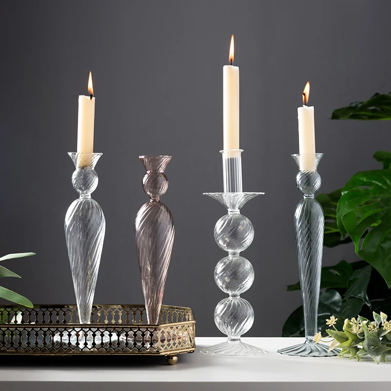 Tall Square Cylinder Glass Candle Holders Modern Wedding Table