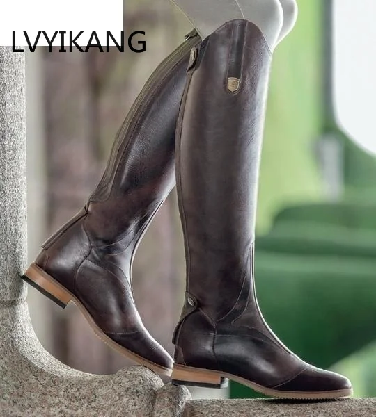 

2019 New Cool Women Rider Horse Riding Boots Smooth Leather Knee High Boots Autumn Winter Warm High Boots Mountain Riding Boots