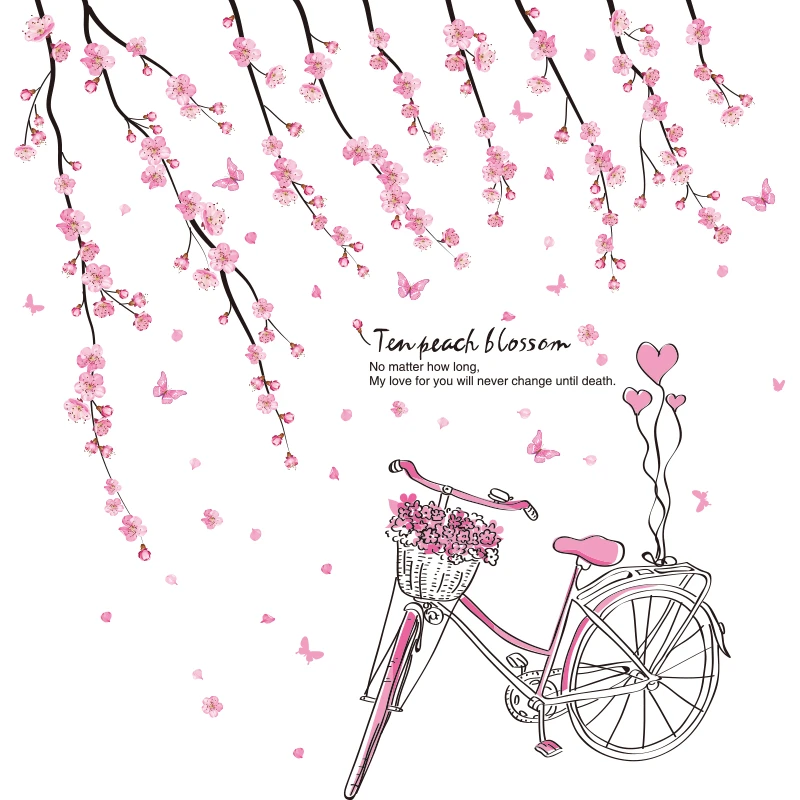 [Shijuekongjian] мультфильм девушка наклейки на стену DIY Персик цветы велосипед настенные наклейки для детской комнаты украшения детской спальни