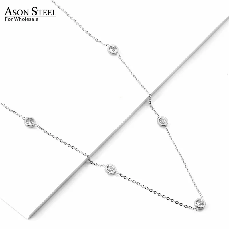 ASONSTEEL 57 см+ 5 м ожерелье с длинными цепями золотого цвета Кристальное круглое ожерелье с подвеской из нержавеющей стали регулируемое ожерелье Женская часть