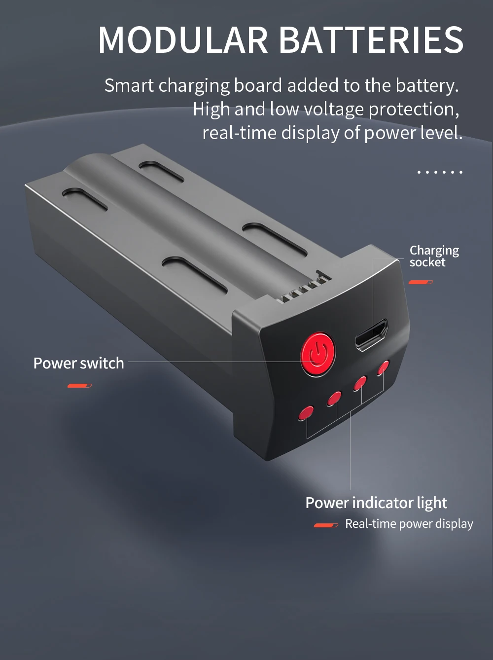 KF105 GPS Drone, MODULAR BATTERIES Smart charging board added to the battery: High and low voltage