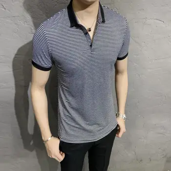 

High Quality Polo Shirt Men Striped Slim Fit Casual Polo Homme New Summer Short Sleeve Turn Down Collar Polos para hombre