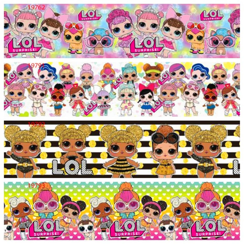 

16 22 25 38 50 75mm width Kids lol girls dolls Printed polyester Grosgrain Ribbon surprise Girls ribbons G01