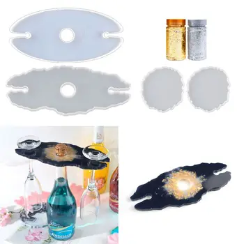 

5Pcs Handmade Wine Glass Rock Epoxy Resin Mold Bottle Shelf Storage Coaster Resin Casting Tray Mould Tools Kit Art Craft