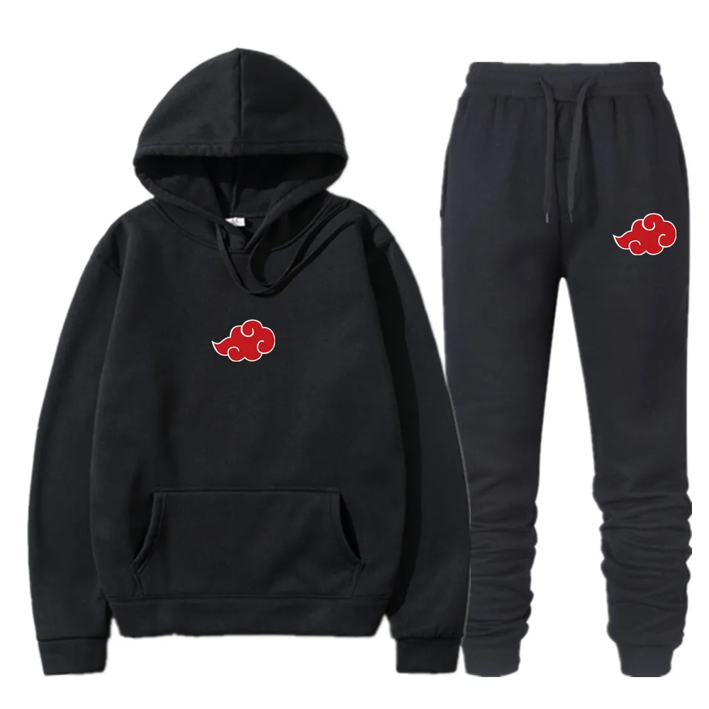 Akatsuki-Conjunto de ropa deportiva con estampado de símbolos de nube para hombre, Sudadera con capucha y pantalones de chándal, 2 piezas