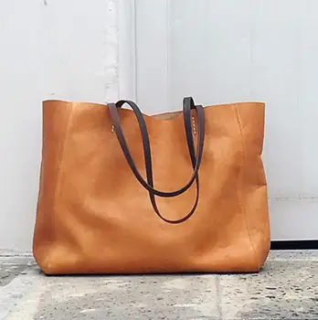 

Original handmade soft cow leather tote bag one-shoulder bag 2019 new simple leather bag for women