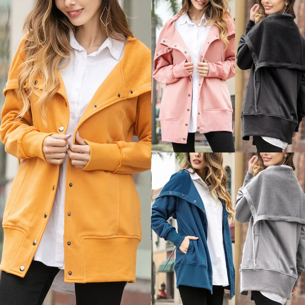 

Winter New Fashion Women Casual Solid Long Sleeve Hoodie Coat Button Tops Blouse Sweatshirt Coat Wholesale Free Ship Z4
